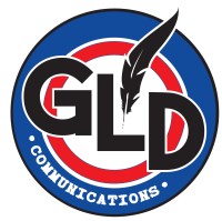 GLD Enterprises Communications updated logo. The red circle signifies the addition of "technology support" to the company's offerings.