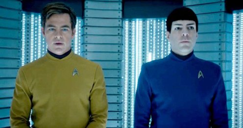 Chris Pine (Kirk) and Zachary Quinto (Spock) in Star Trek: Beyond   Photo Courtesy MovieWeb.